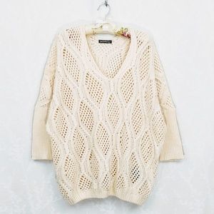 Qed London Oversized Cable Knit V Neck Sweater M/L